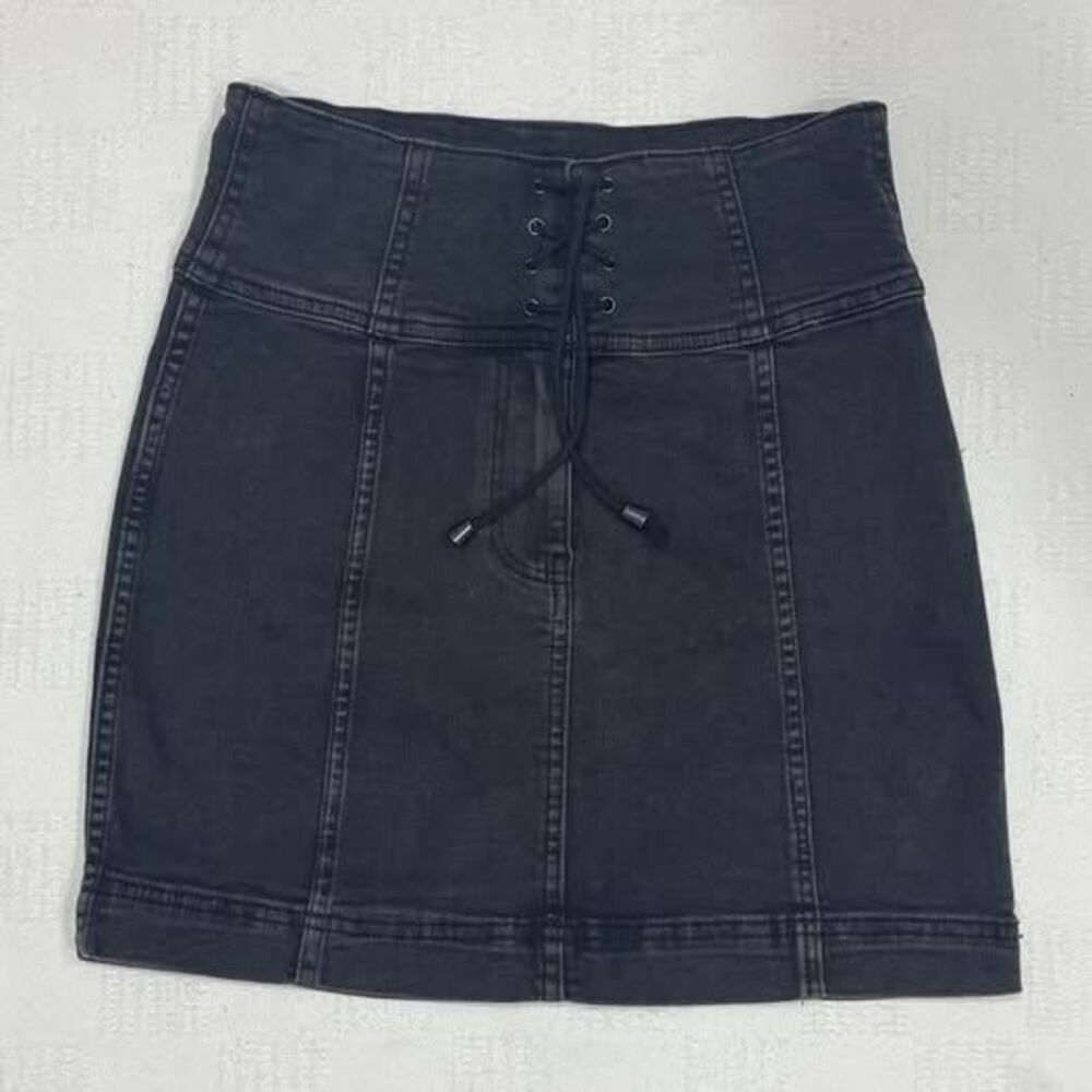 Free People Women's Skirt Mini Denim Black Lace Up Modern Femme Corset Size 4